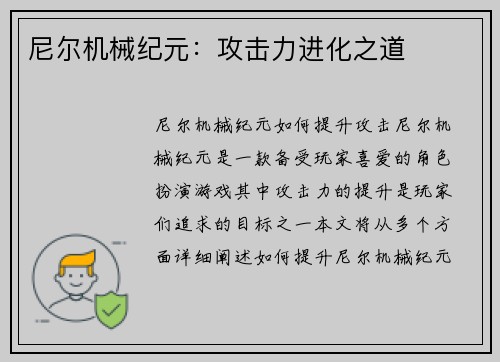 尼尔机械纪元：攻击力进化之道